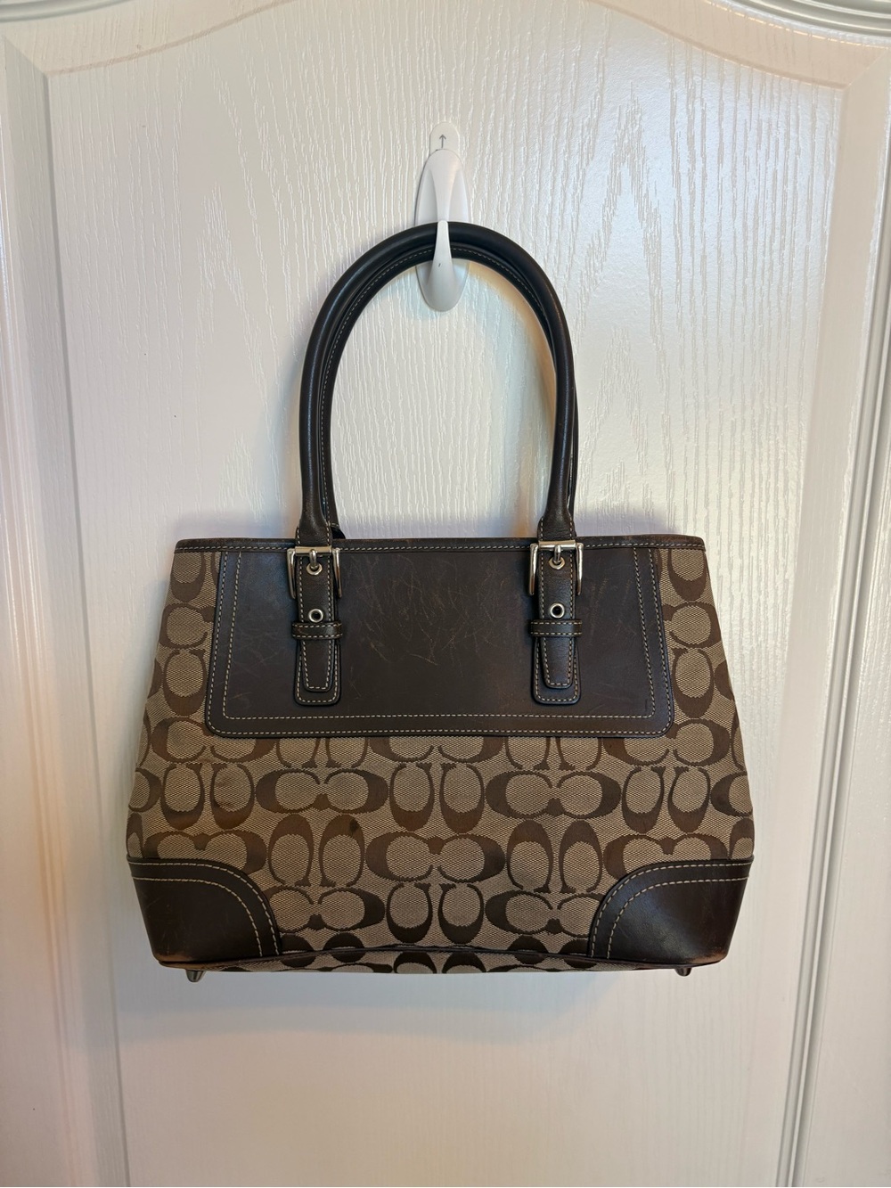 Coach Brown Signature Tote with Dark Brown Leather Trim